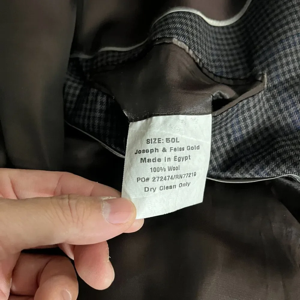 Joseph Feiss Gold Sport Coat Blazer 50L‎ Mens Wool Check Brown Big & Tall